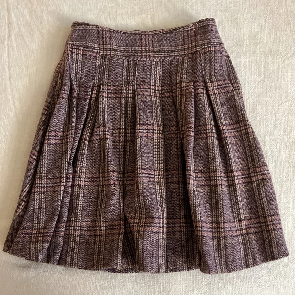 Italian vintage pleated plaid wool midi skirt with Victorian brooch M - Picture 5 of 8